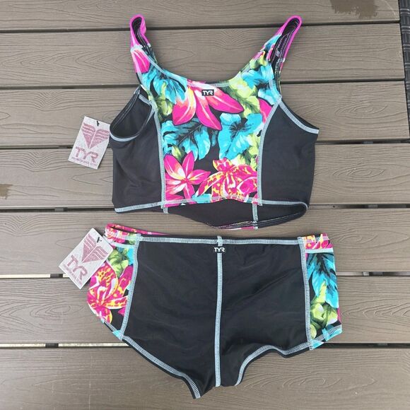 TYR Womens Black/pink Floral Florina Nico Top (XL) &  Jada Bottom (L)  New - Picture 2 of 4